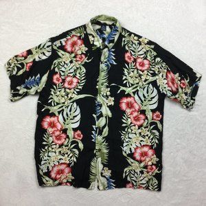 Hibiscus Collection Mens Sz L Short Sleeve Black Floral Hawaii Aloha Shirt